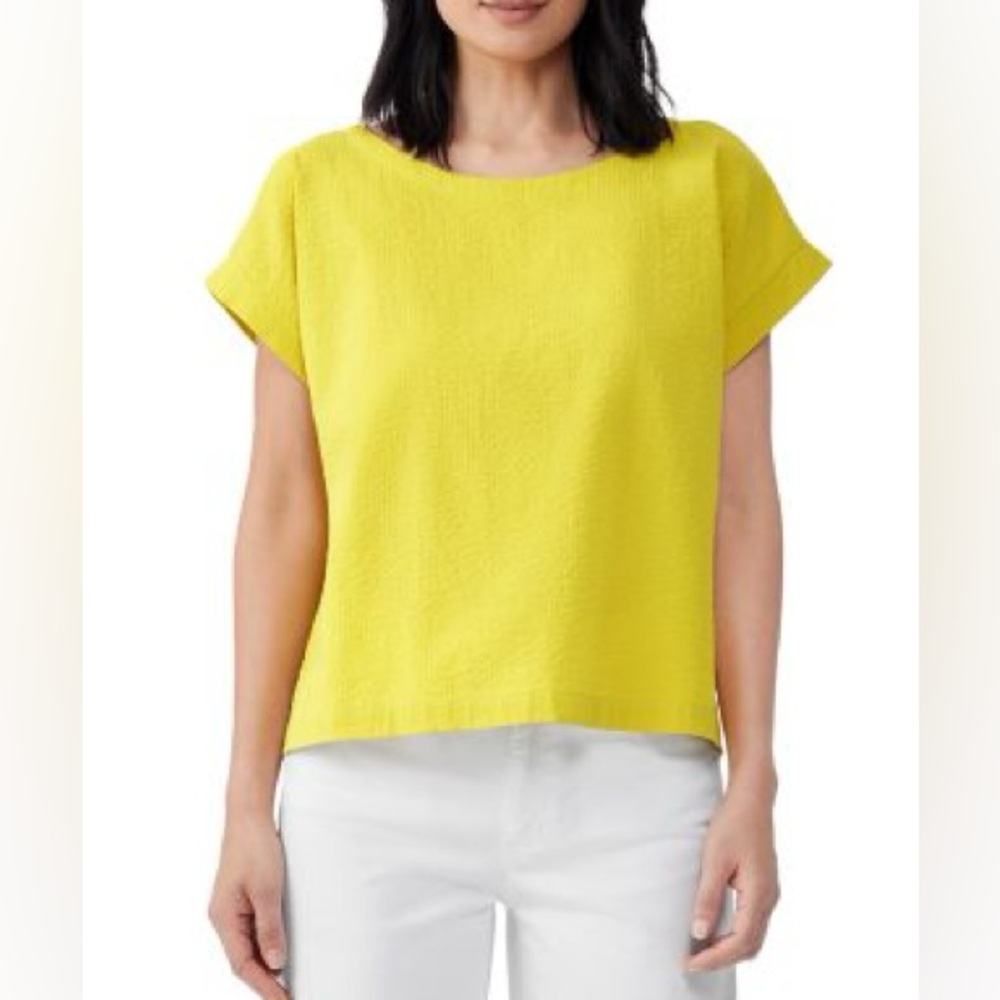 Eileen Fisher Organic Cotton Boatneck Top breezy coastal resort casual Large‎